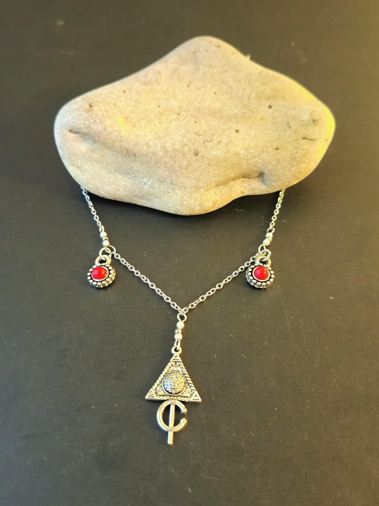 Amazigh Kabyle Fibule Berber Necklace with Corail Charms