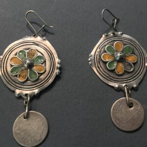 Antique Berber Enamel Earrings with Amazigh Silver Jewelry Style