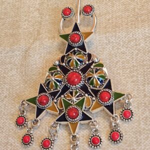 Amazigh Berber Kabyle Enameled Metal Brooch with Traditional Motifs