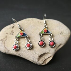 Amazigh Kabyle Berbères Traditional Dangling Earrings with Colorful Details