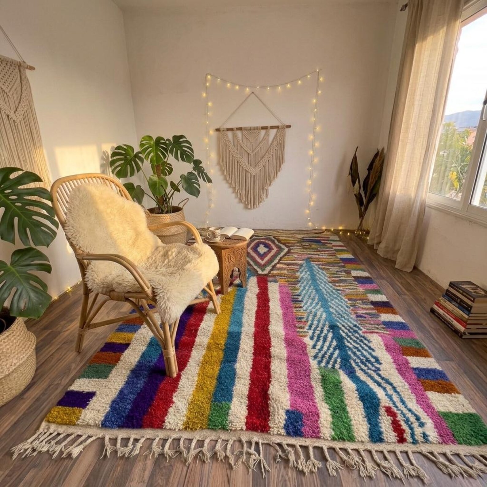 Colorful Custom Handwoven Amazigh Berber Boujaad Wool Area Rug