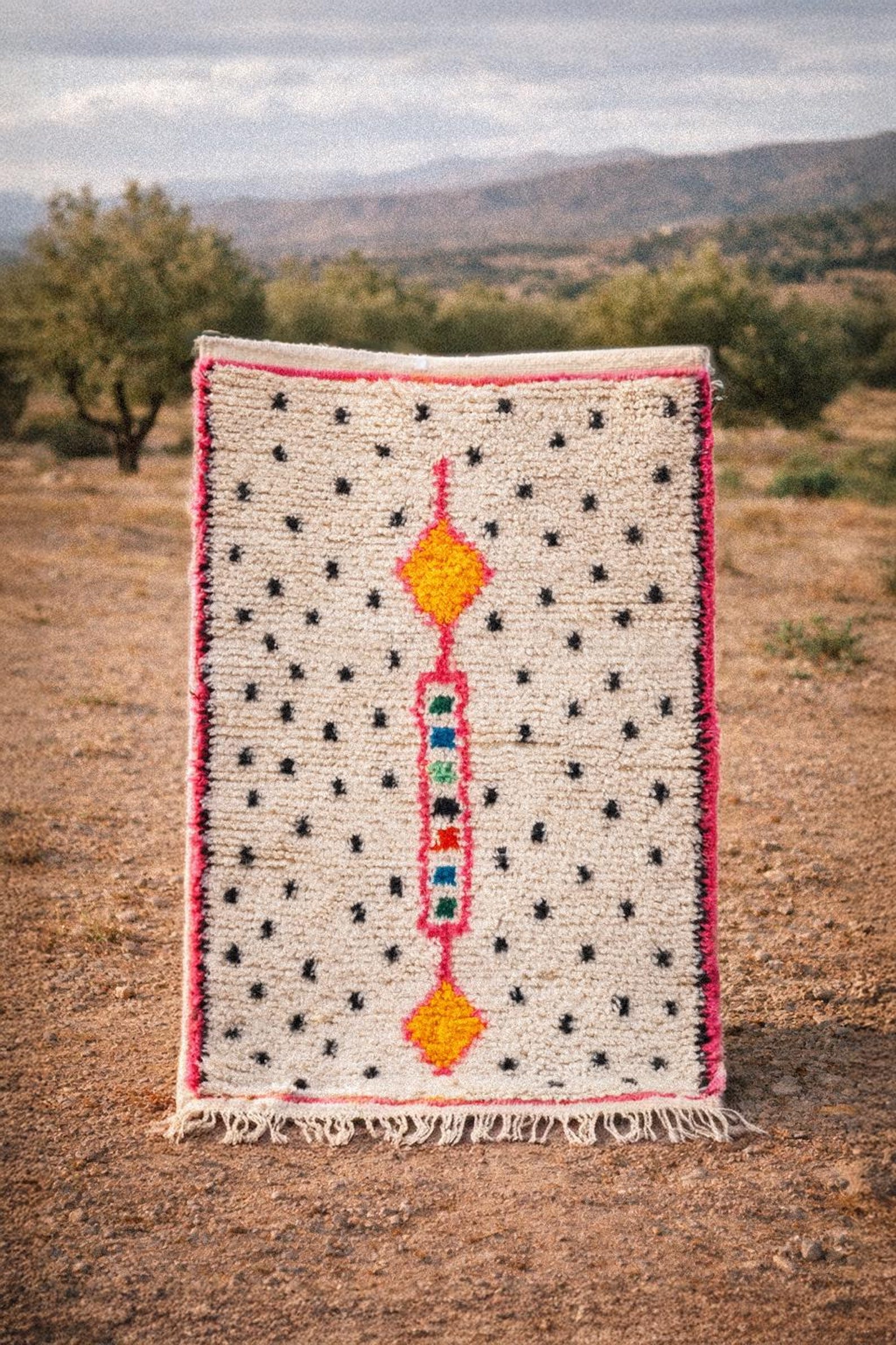 Amazigh Azilal Berber Handmade Wool Rug with Central Motif