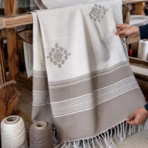Amazigh Berber Cotton Blanket Taupe Throw with Fringe Bedspread