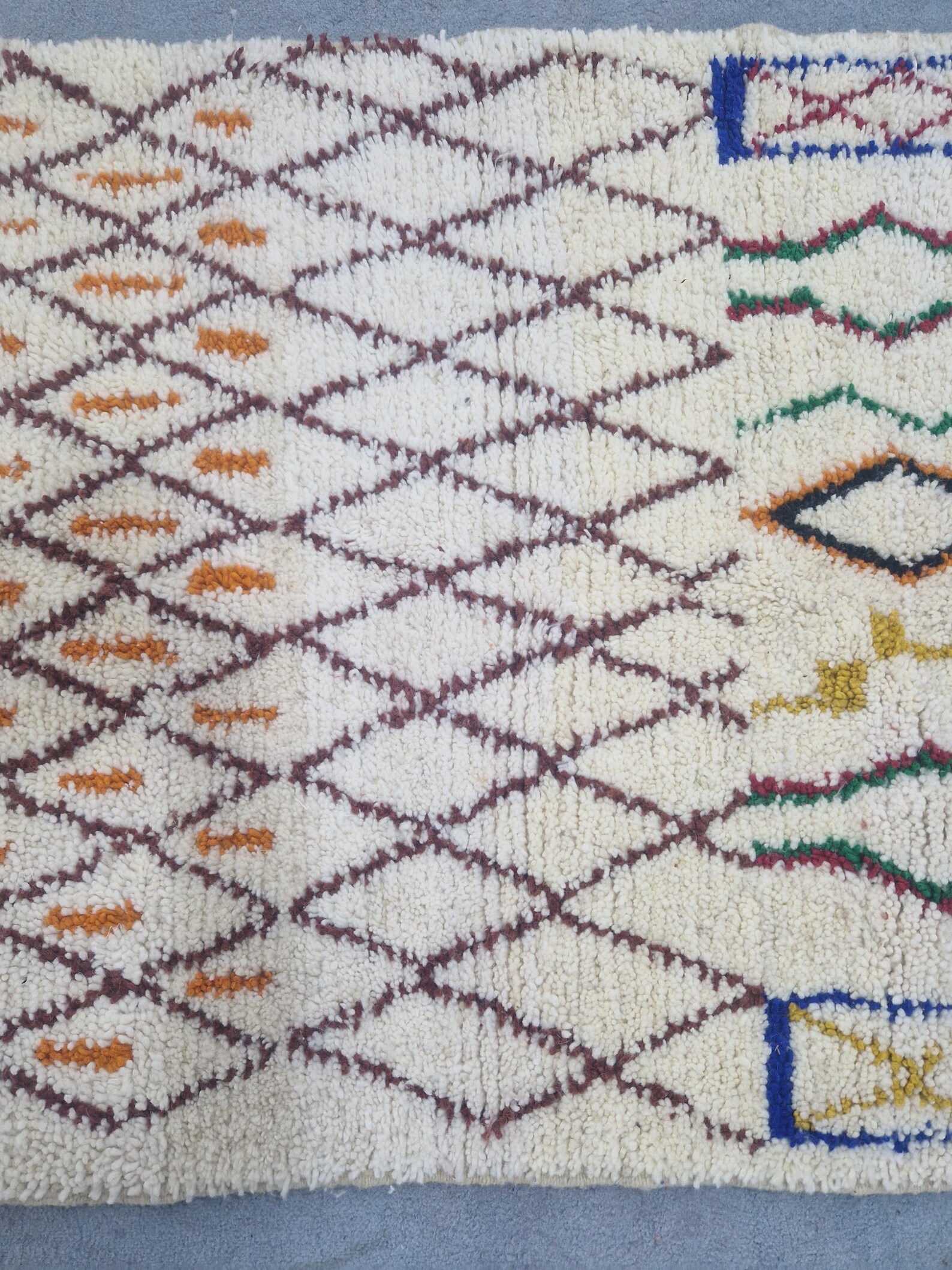 Emerald Green Amazigh Berber Handmade Wool Boujad Rug with Tribal Design