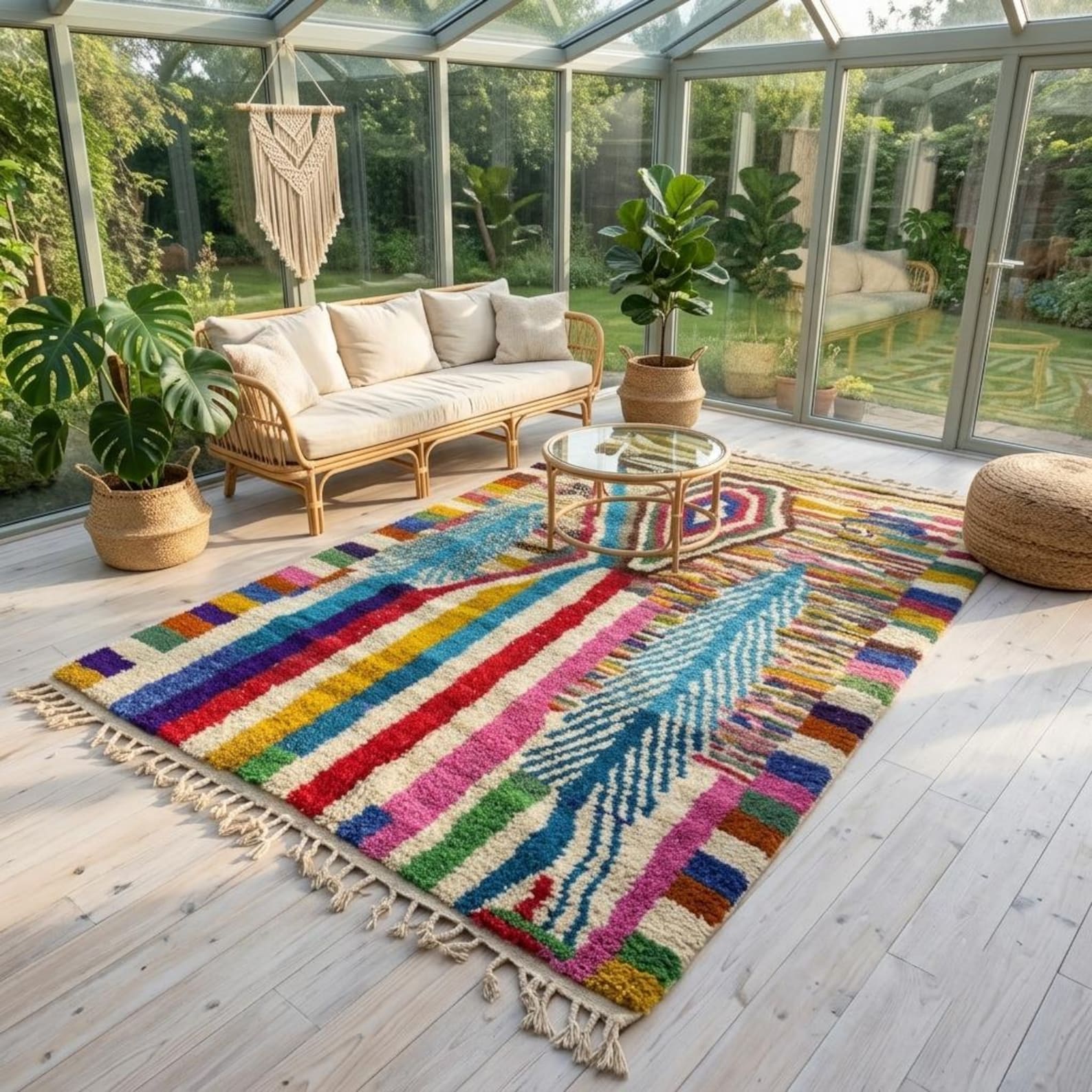 Colorful Custom Handwoven Amazigh Berber Boujaad Wool Area Rug
