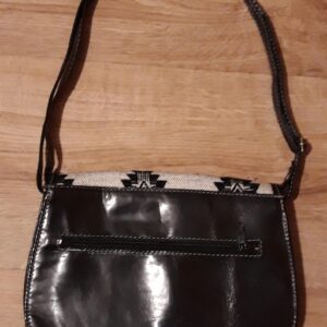 Amazigh Black Leather Handbag Bag with Traditional Motifs