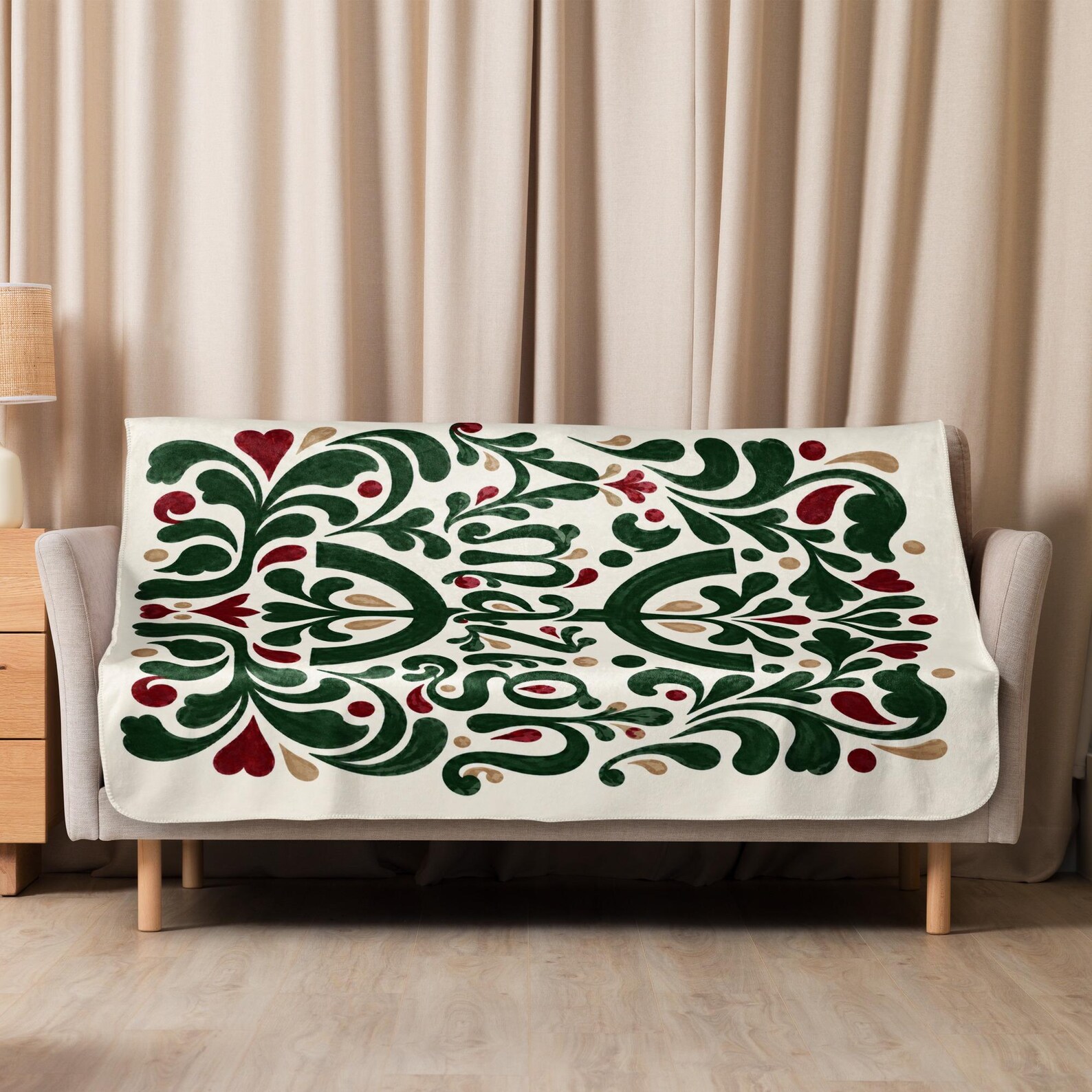 Amazigh Berber Botanical Sherpa Folk Art Blanket Throw
