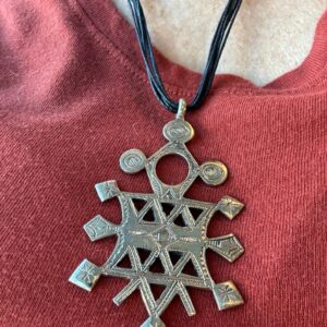 Amazigh Tuareg Silver Compass Cross Amulet rope Necklace