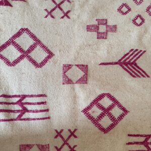 Amazigh Berber Hand-Woven Wool Rug with Pink Motifs