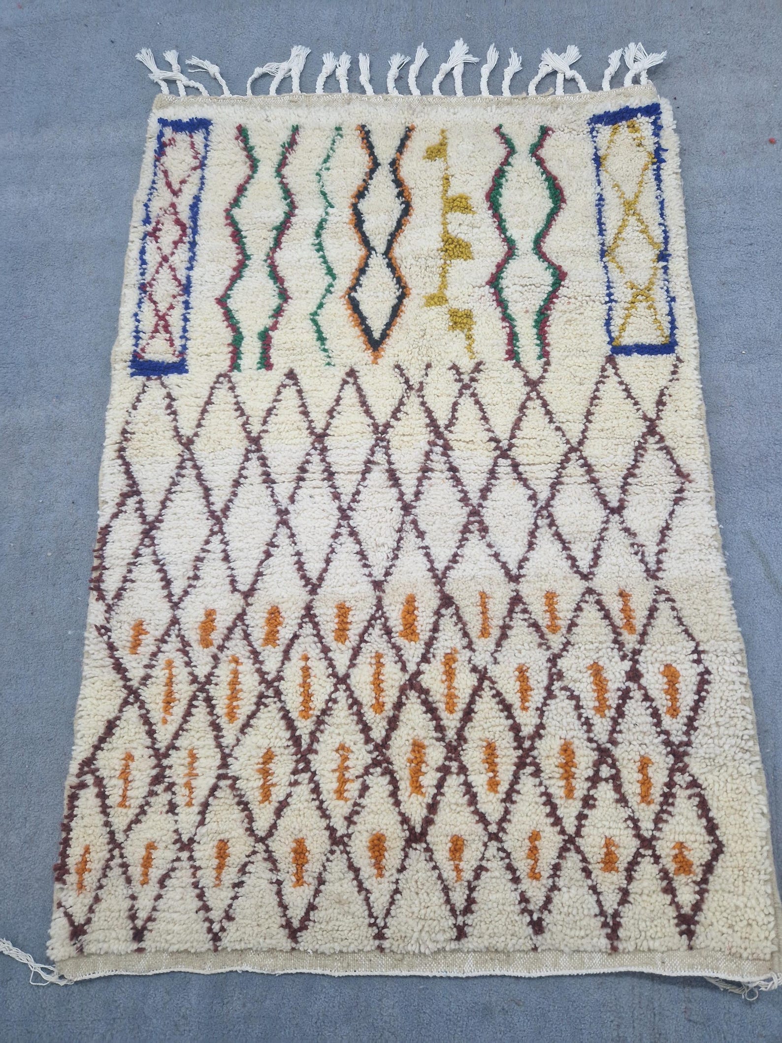 Emerald Green Amazigh Berber Handmade Wool Boujad Rug with Tribal Design