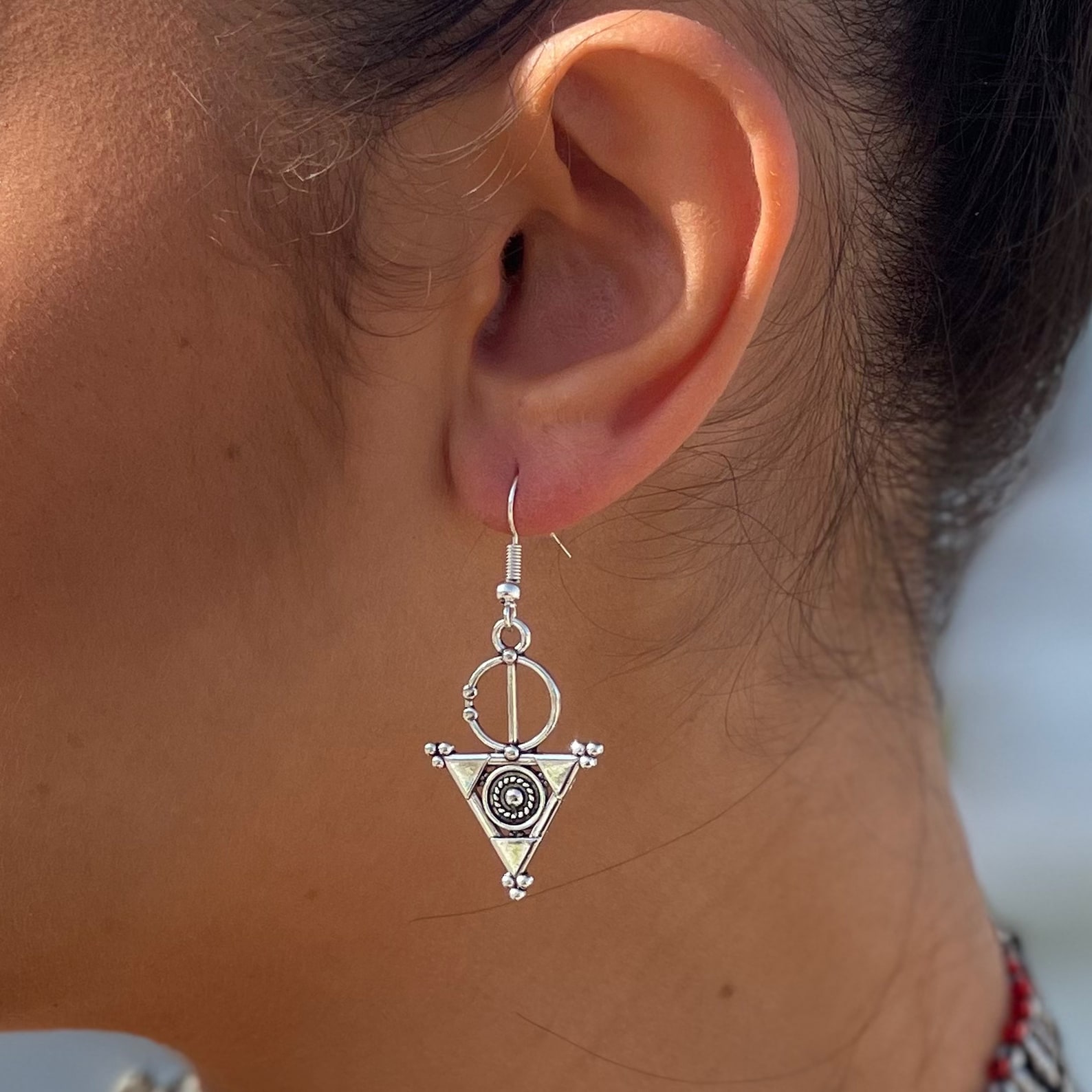Amazigh Berber Fibule Earrings Silver Plated Boho Talisman