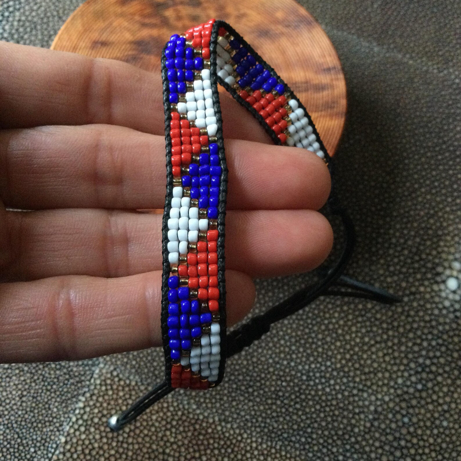 Berber Amazigh Handmade Glass Beaded Bracelet With Geometric Design