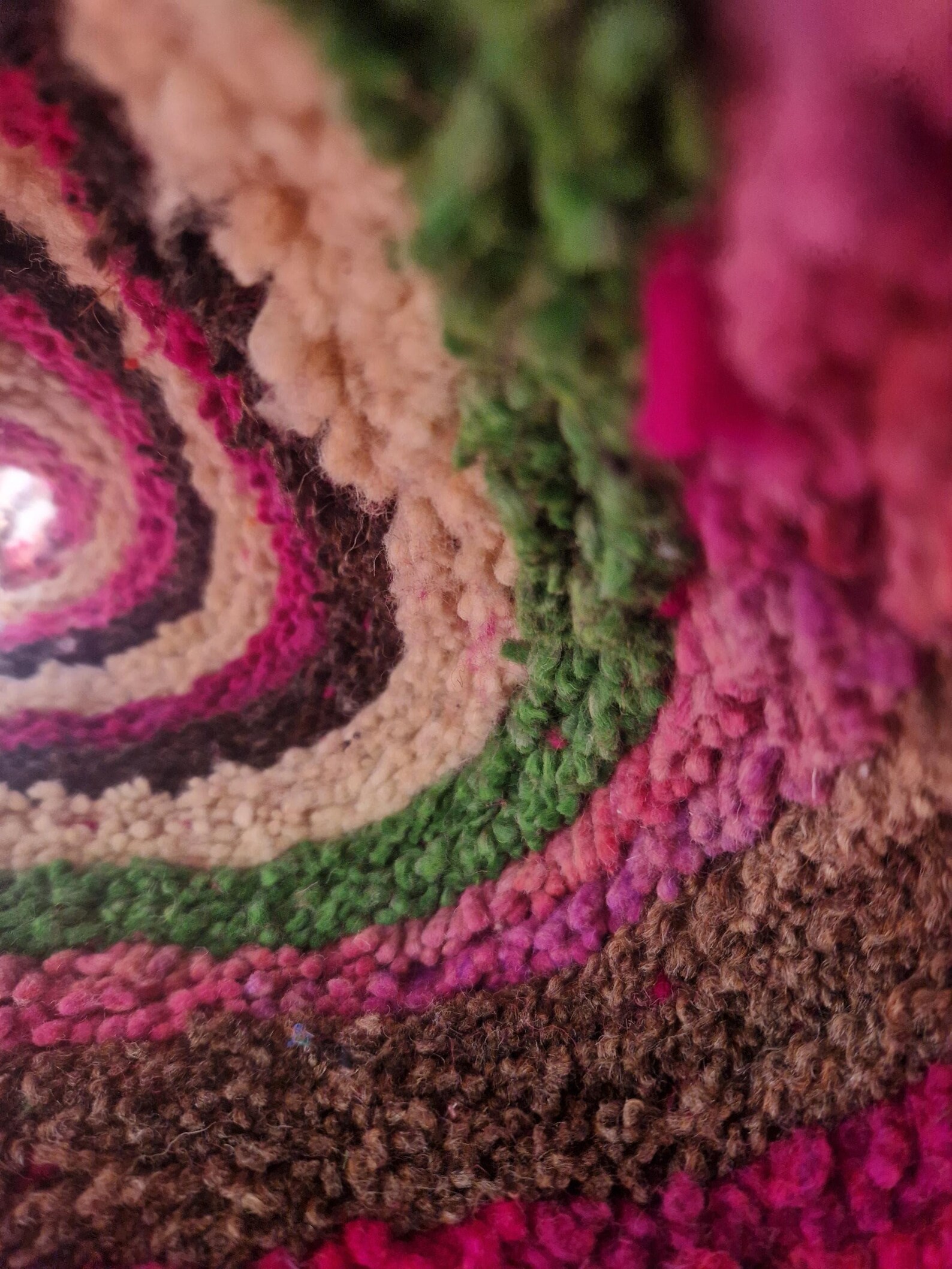 Fuchsia Pink Amazigh Berber Handmade Wool Boujad Rug with Mosaic Design