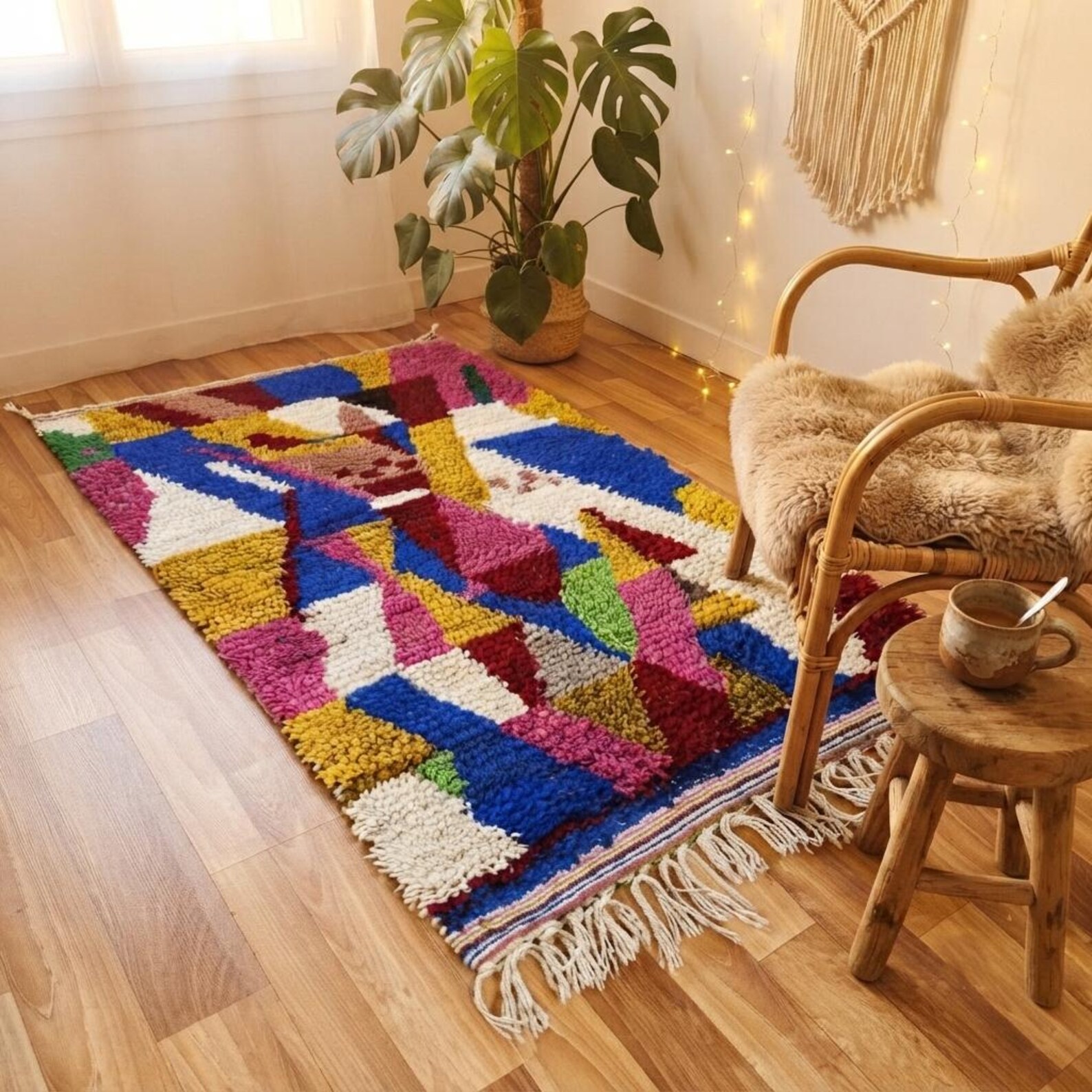 Amazigh Berber Diamond Handwoven Colorful Custom Wool Rug