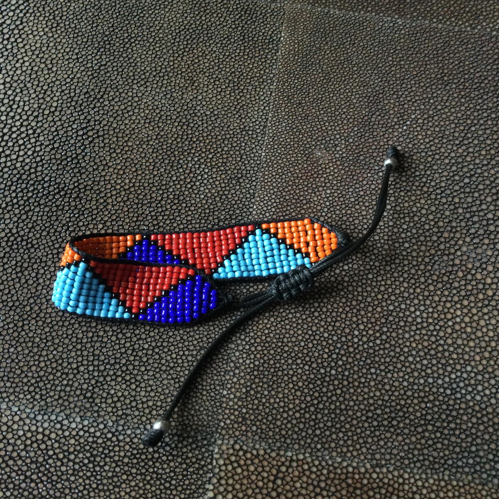 Amazigh Berber Beaded Glass Bracelet with Colorful Geometric Design