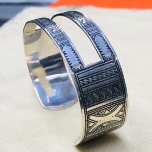 Amazigh Tuareg Berber Gravé Silver Bracelet Adjustable Cuff Maroc