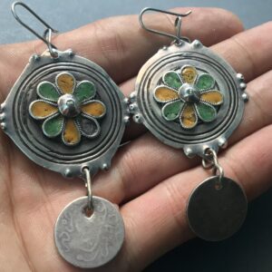 Antique Berber Enamel Earrings with Amazigh Silver Jewelry Style