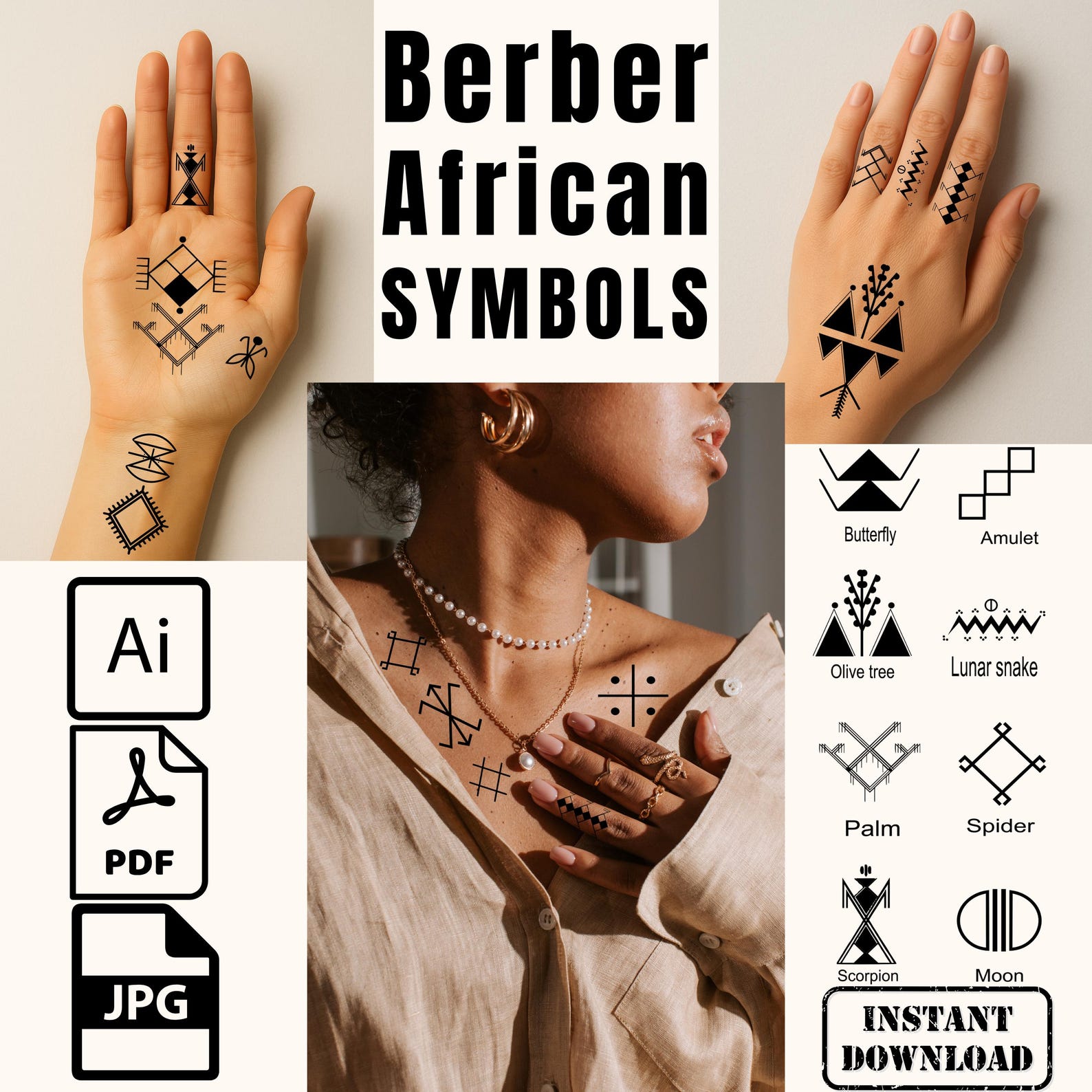 Berber Amazigh Kabyle Tattoo Symbols Digital Download Designs
