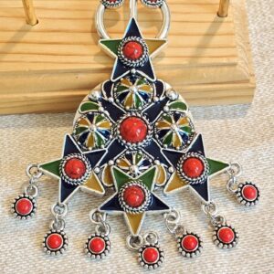 Amazigh Berber Kabyle Enameled Metal Brooch with Traditional Motifs