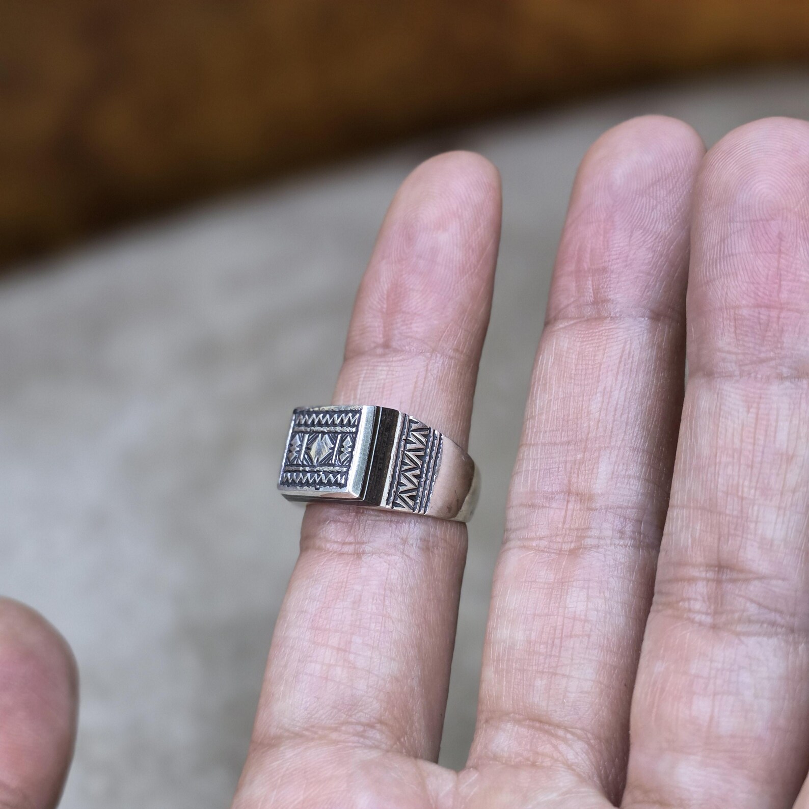 Amazigh Tuareg Berber Silver Engraved Ring with Adjustable Size Design