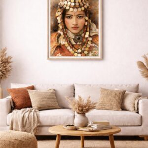 Amazigh Berber Woman Watercolor Portrait Jewelry Art Print Wall Art
