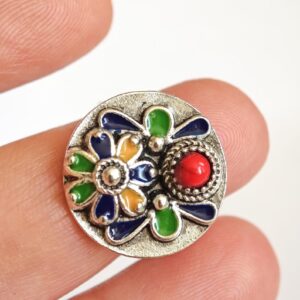 Amazigh Berber Kabyle Adjustable Silver Enamel Ring with Flower Motif