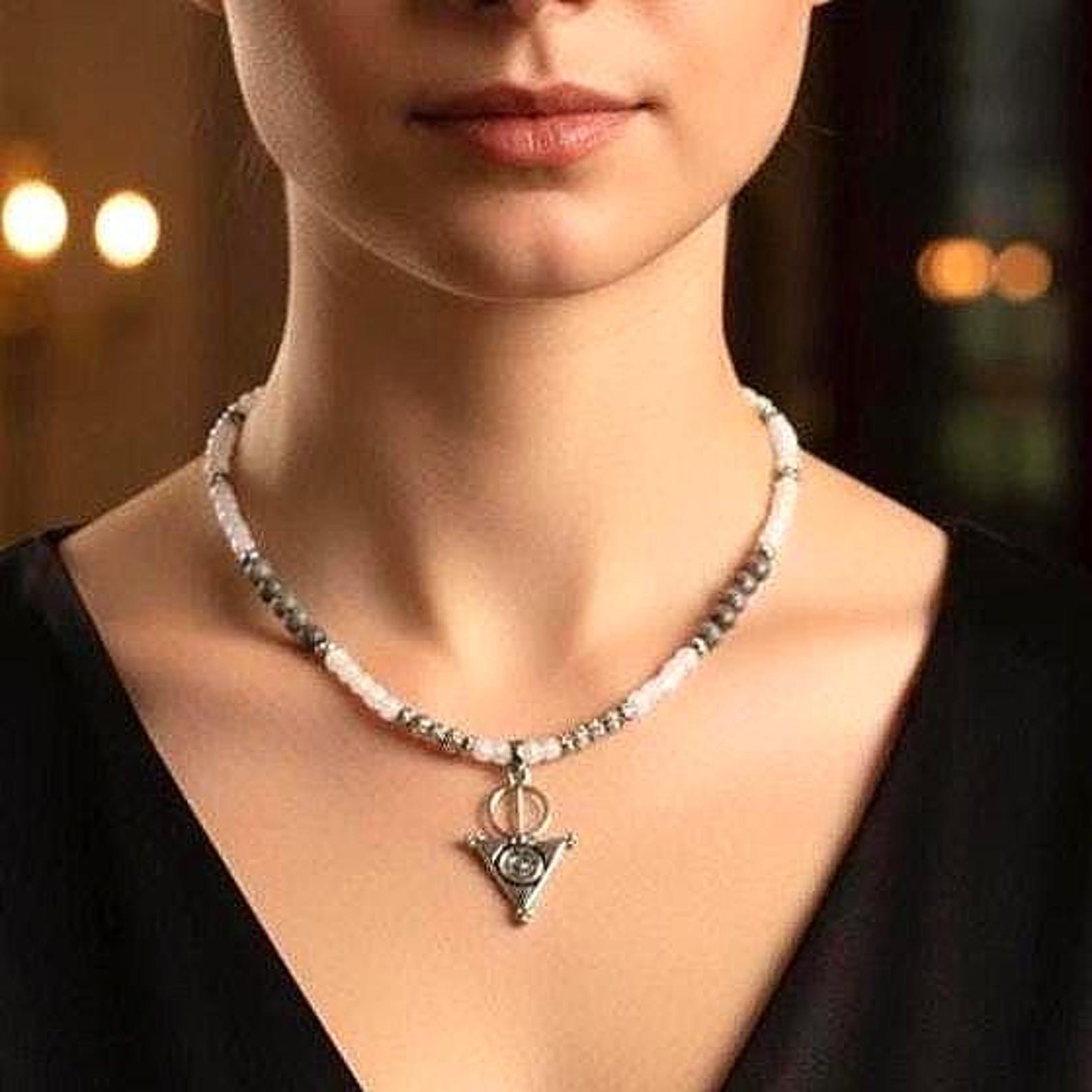 Amazigh Berber Tizerzit Necklace with Natural Stones and Steel