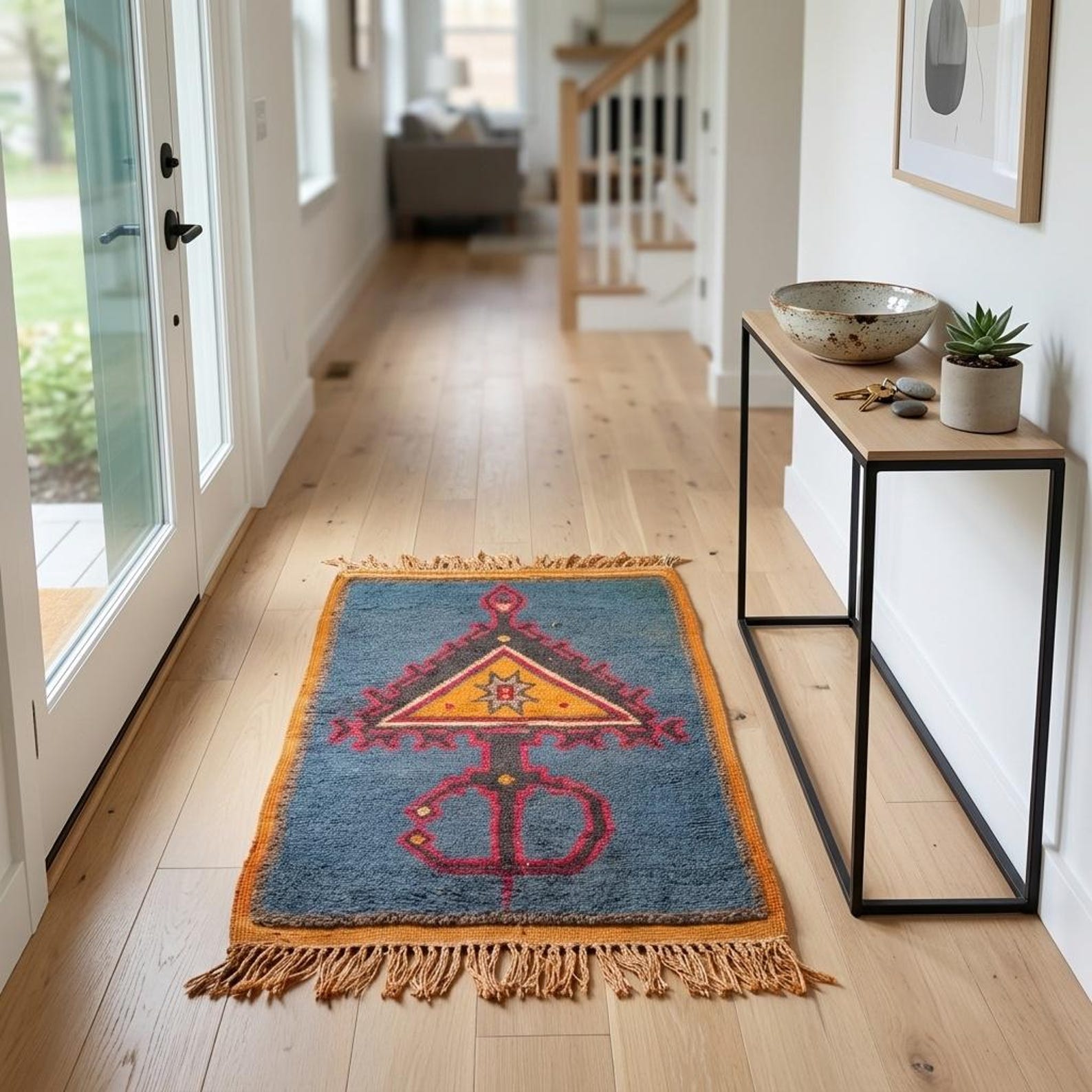Amazigh Berber Tazenakht Boujaad Wool Rug with Red Geometric Patterns