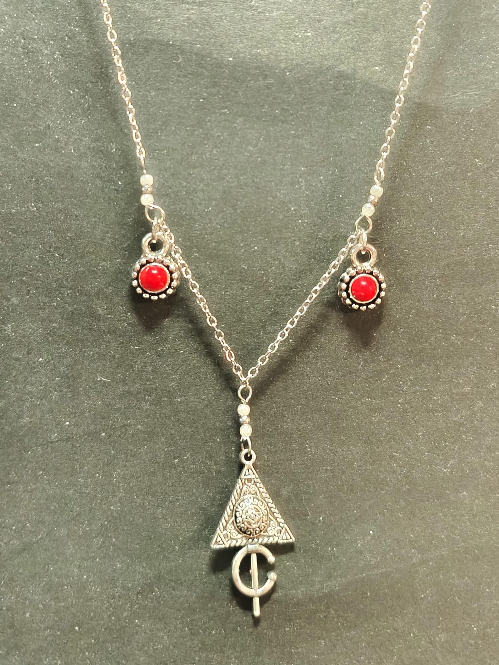 Amazigh Kabyle Fibule Berber Necklace with Corail Charms