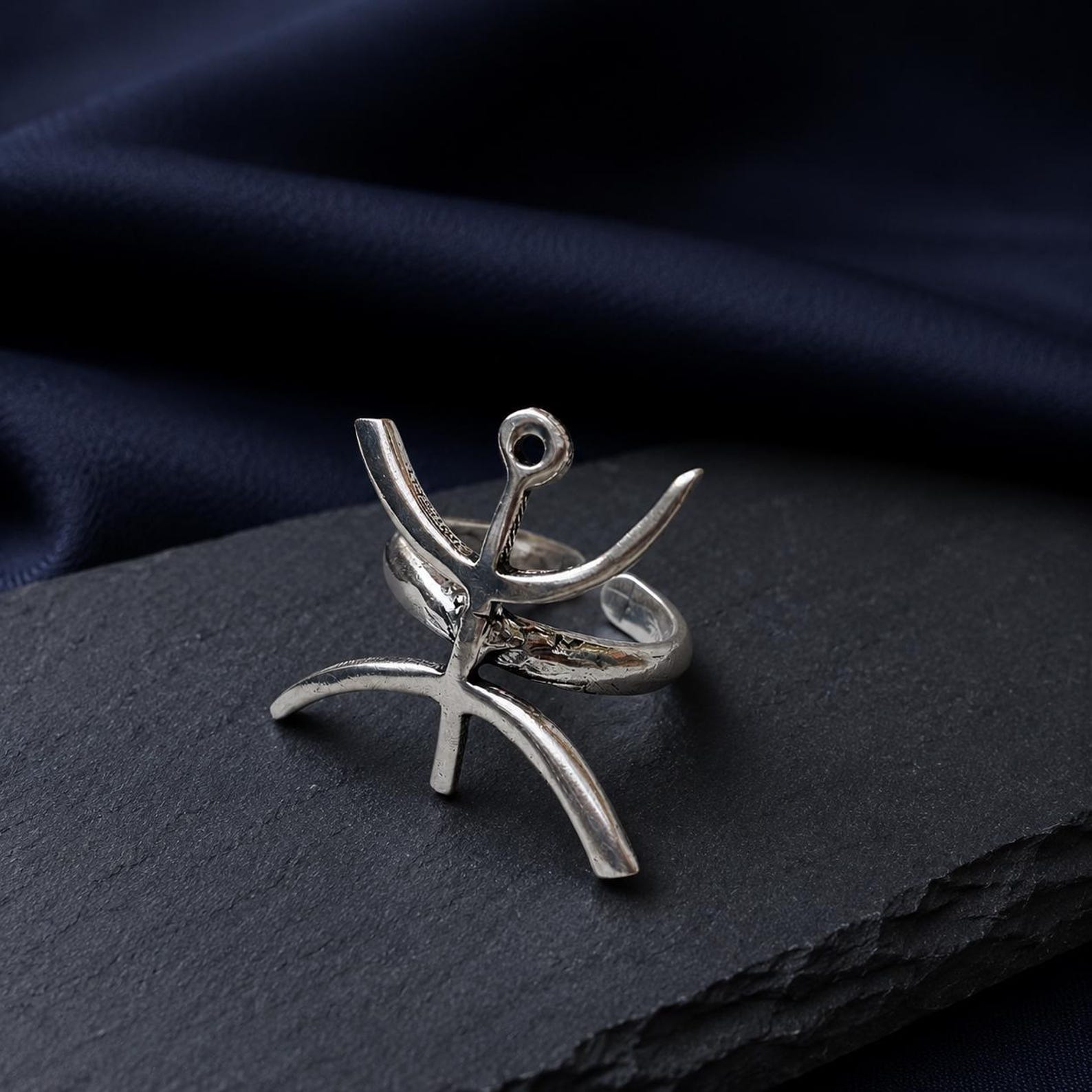 Amazigh Yaz Symbol Ring in Silver Plated Brass Tribal Design