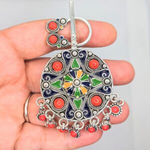 Amazigh Berber Kabyle Enamel Metal Fibula with Colorful Rosette Design