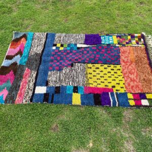 Amazigh Berber Handmade Beni Ourain Pink Cream Geometric Wool Rug