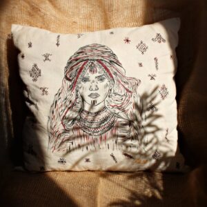 Hand-Painted Amazigh Berber Woman Portrait Pillow Cover Artwork