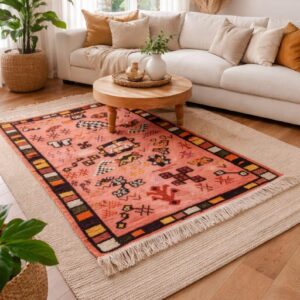 Authentic Berber Amazigh Boujad Pink Wool Rug Handmade Area Rug