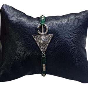 Amazigh Berber Triangle Stainless Steel Bracelet with Green Cord