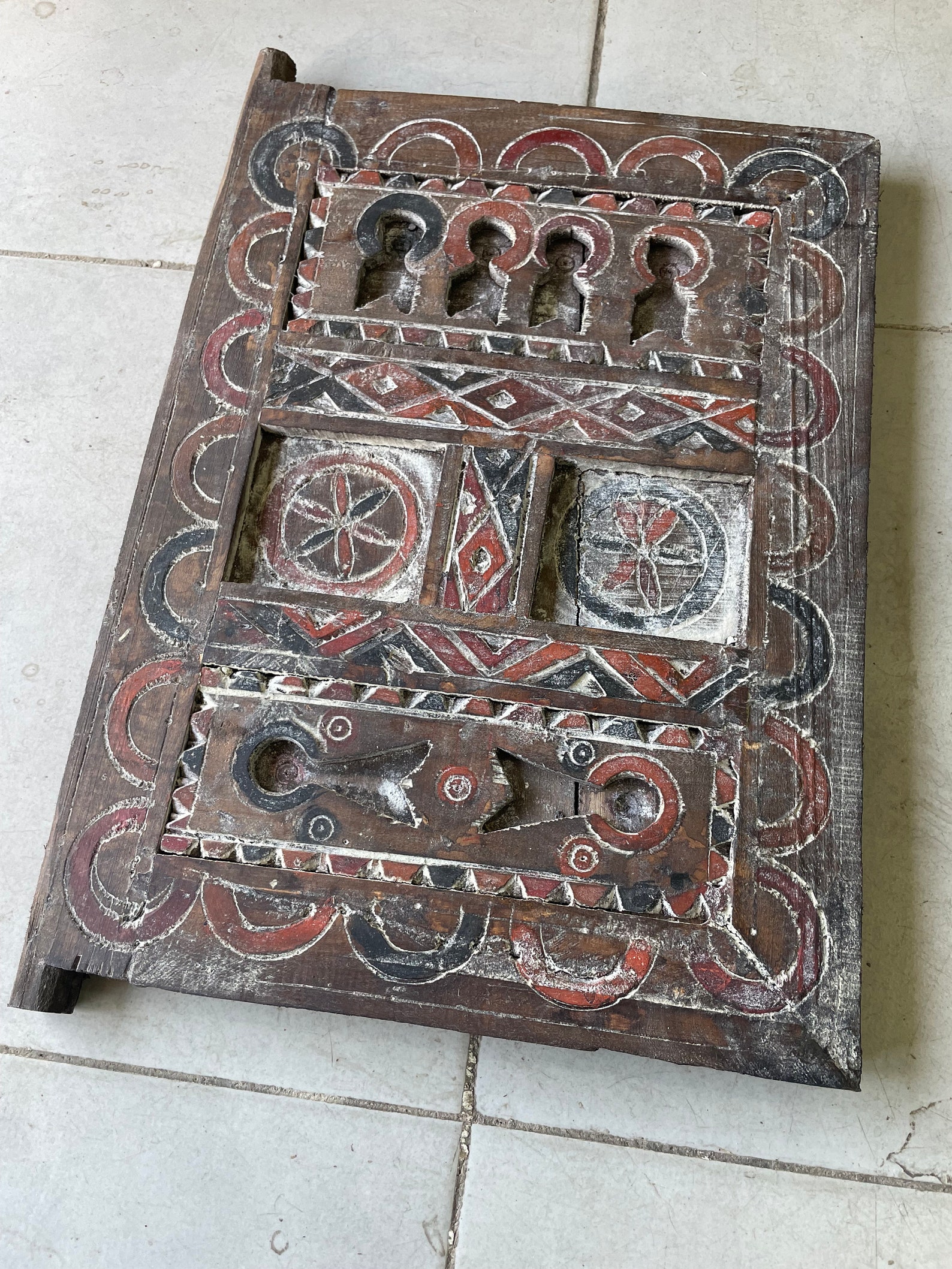 Amazigh Berber Hand Carved Wooden Door Wall Art Panel
