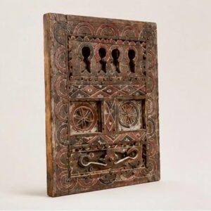 Amazigh Berber Hand Carved Wooden Door Wall Art Panel