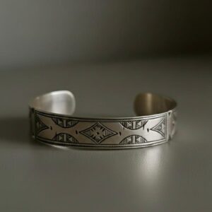 Berber Amazigh Engraved Silver-Toned Cuff Bracelet Minimal Unisex Style