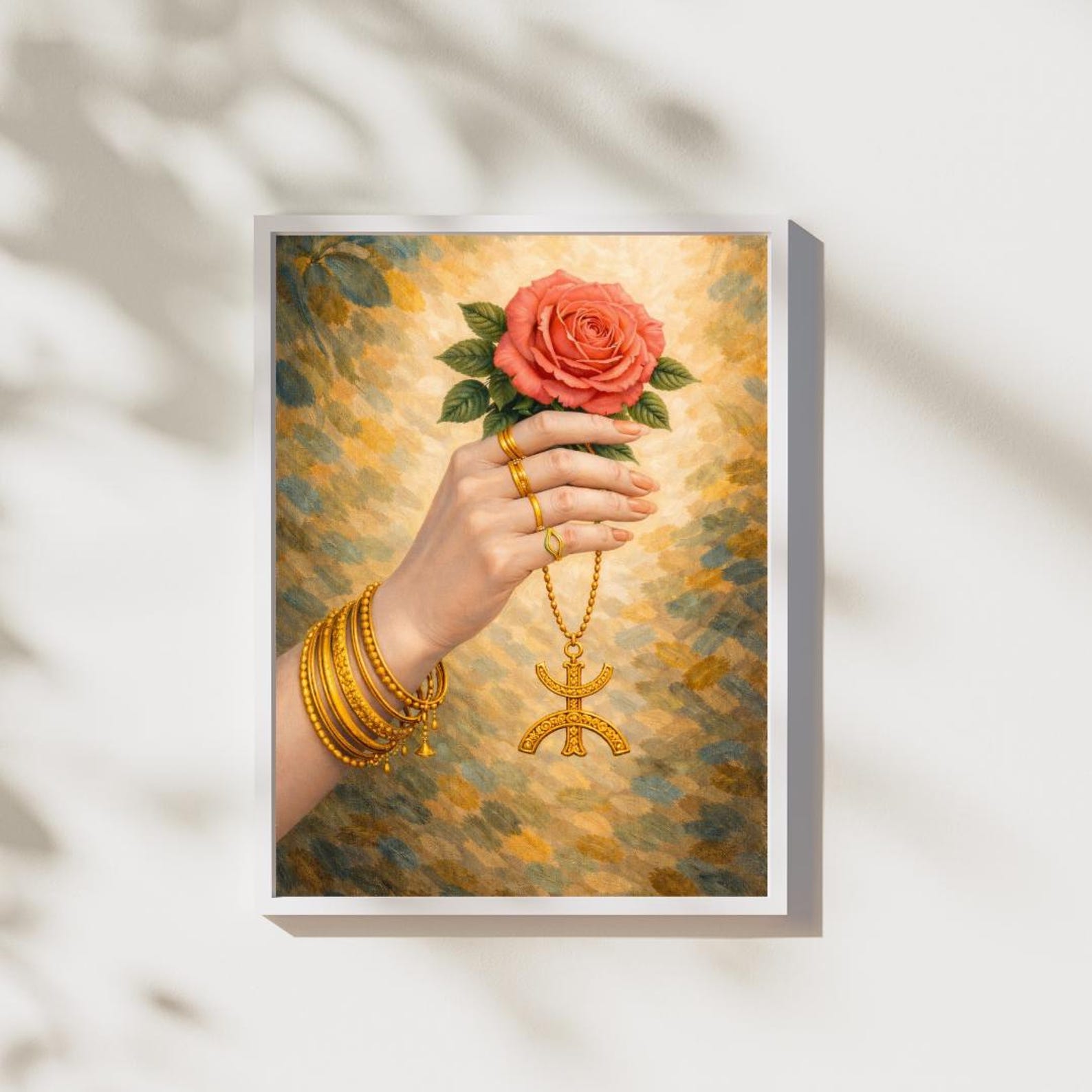 Amazigh Berber Symbol Digital Download Hand Holding Rose Art Print