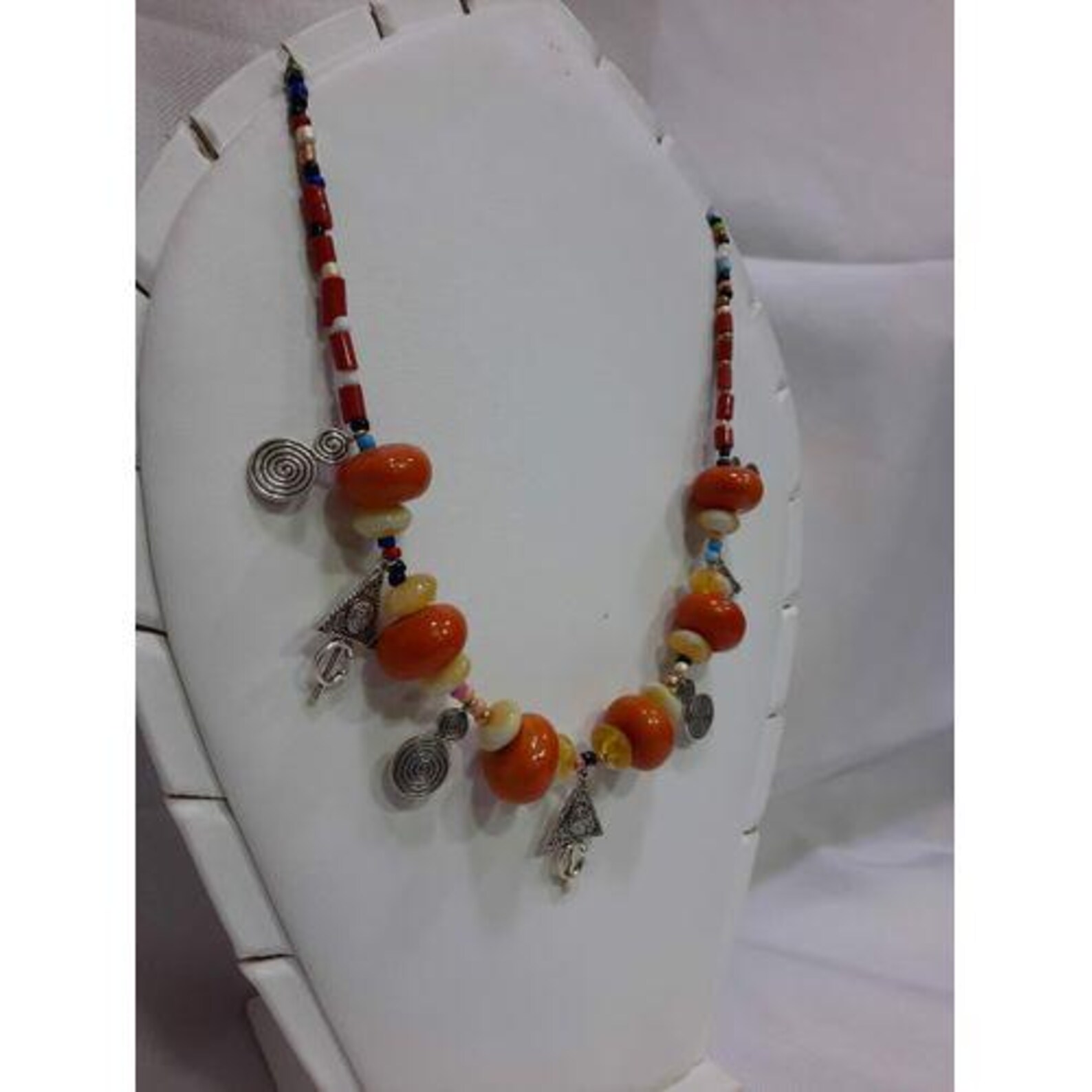 Berber Amazigh Tazarzit Necklace with Mini High Quality Faux Amber Silver Plated