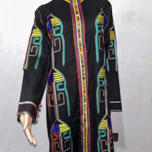 Amazigh Berber Black Kaftan Coat with Rainbow Embroidery