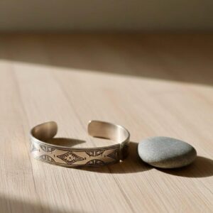 Berber Amazigh Engraved Silver-Toned Cuff Bracelet Minimal Unisex Style