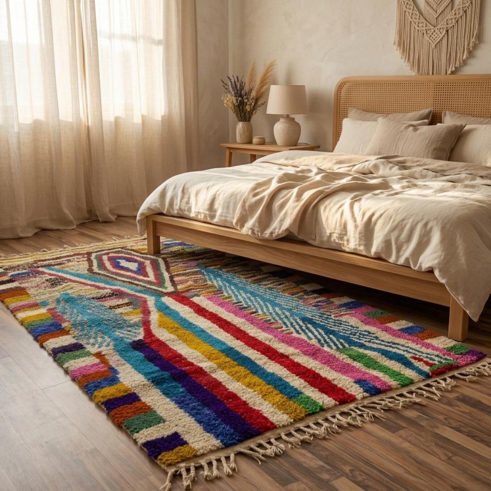 Colorful Custom Handwoven Amazigh Berber Boujaad Wool Area Rug