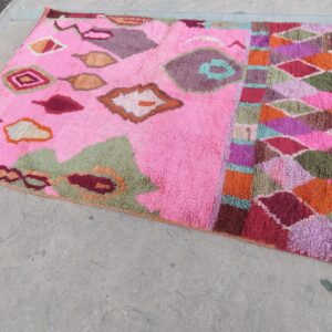 Colorful Berber Azilal Wool Rug with Geometric Handmade Design