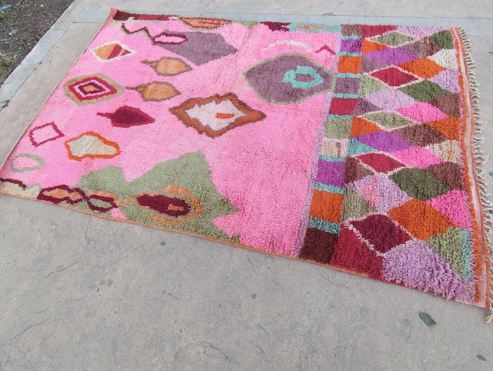 Colorful Berber Azilal Wool Rug with Geometric Handmade Design