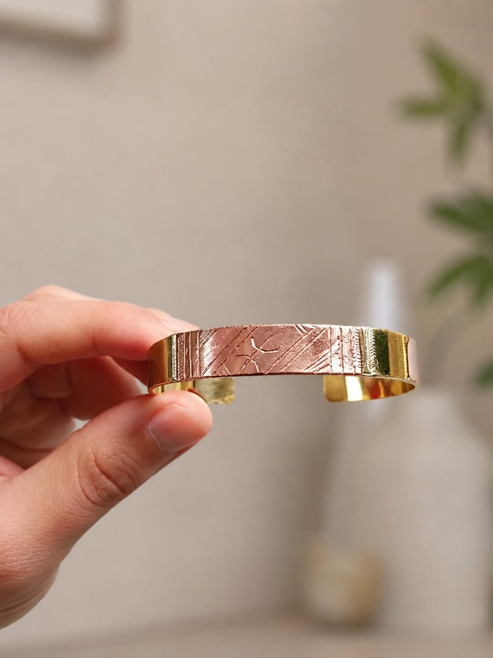 Amazigh Berber Tuareg Tifinagh Cuff Bracelet with Mixed Copper Silver Details