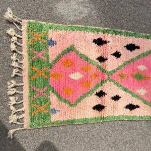 Pink Amazigh Berber Handmade Wool Runner Rug Vintage Carpet