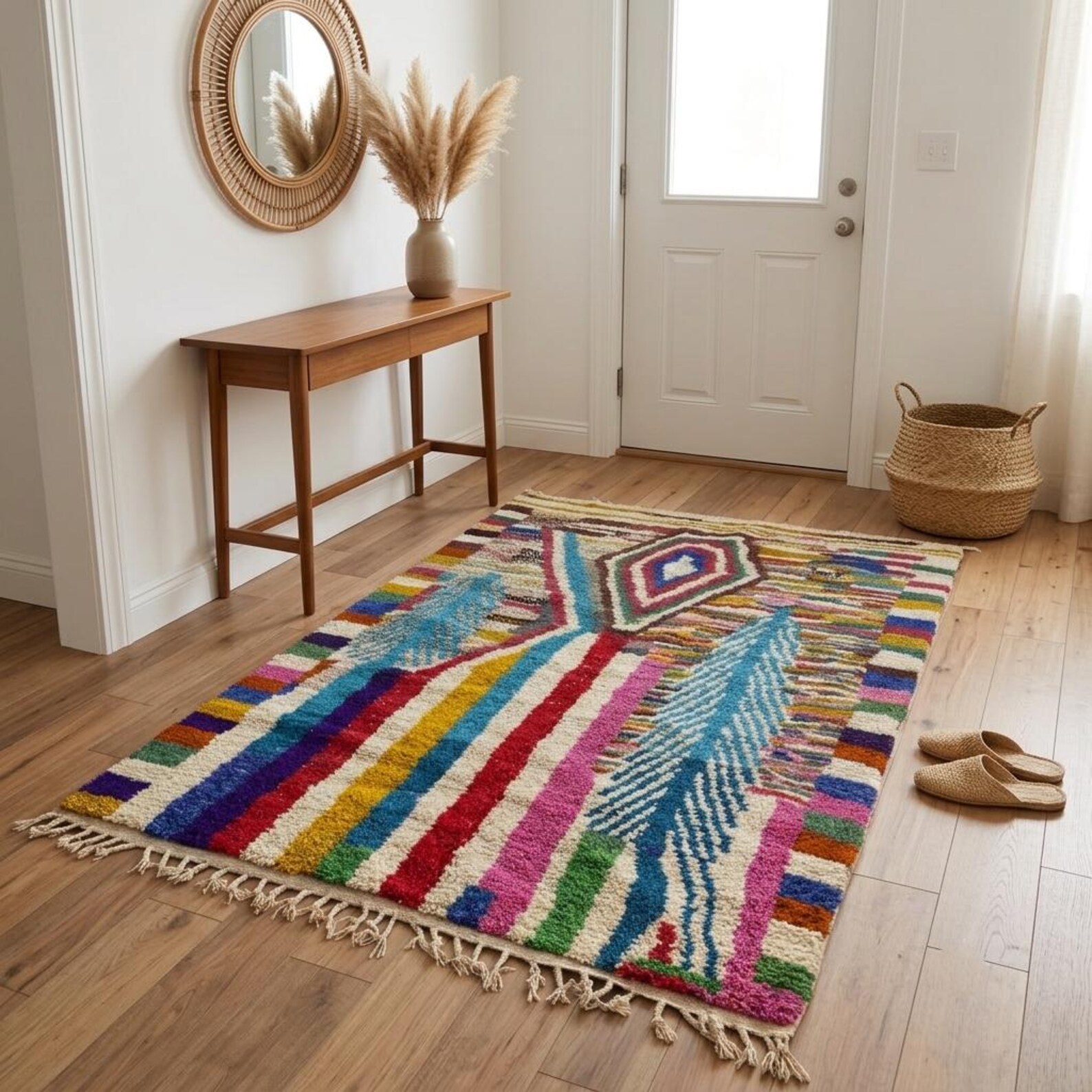 Colorful Custom Handwoven Amazigh Berber Boujaad Wool Area Rug