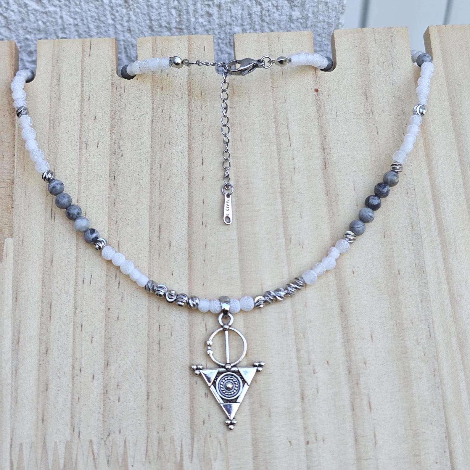 Amazigh Berber Tizerzit Necklace with Natural Stones and Steel