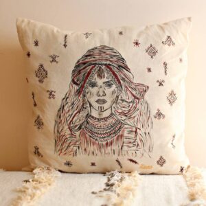 Hand-Painted Amazigh Berber Woman Portrait Pillow Cover Artwork